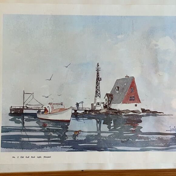 Paul Loring Old Gull Rock Light, Newport Matted and Framed Print - Picture 3 of 16